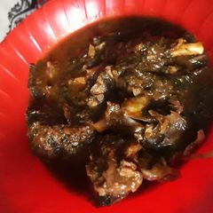 Ogbono with goat meat soup A picture of Ogbono with goat meat soup.