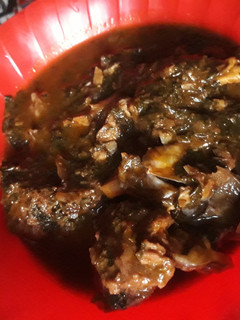 A picture of Ogbono with goat meat soup.