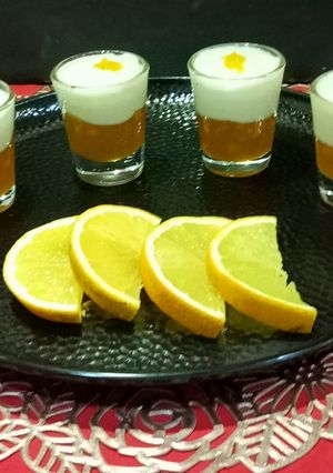 A picture of Orange Jelly Pudding Layer in a Glass.