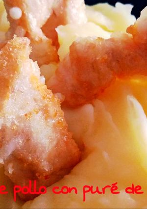 Una foto de Nuggets de pollo sin gluten y puré de patatas sin lacteos