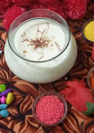 A picture of Sabudana kheer with Saffron (upvas recipe).