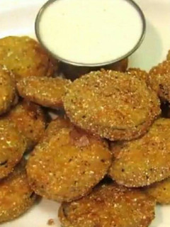 A picture of Larry's Southern fried pickles.