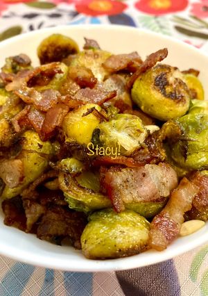 A picture of Brussels Sprouts with Bacon!.