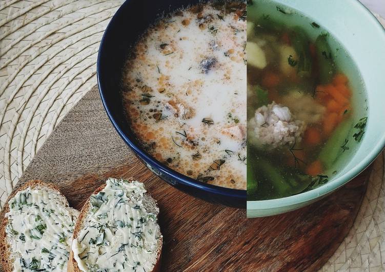 Обед для двоих - Финская уха и суп с фрикадельками