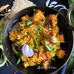 A picture of Echorer Muri Ghonto (Green Jackfruit Cooked with Basmati Rice - Bong Style).