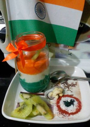 A picture of Tricolor Fruity Nuty Mava Lassi.