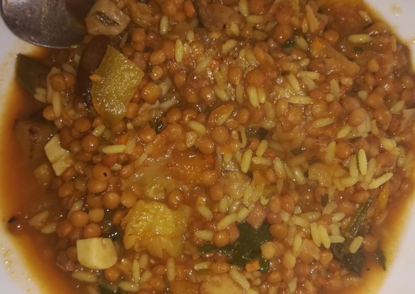 Lentejas con calabaza y arroz