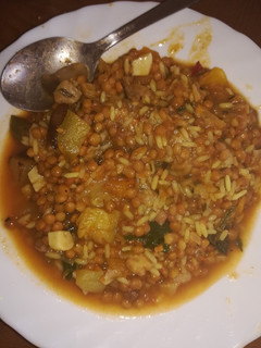 Una foto de Lentejas con calabaza y arroz