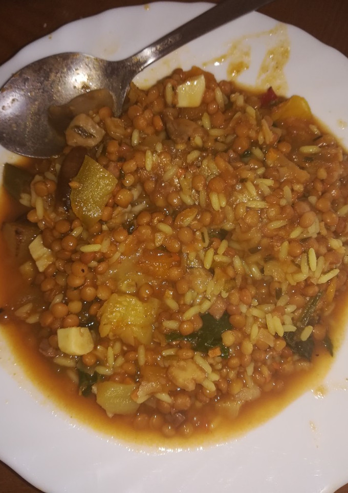 Una foto de Lentejas con calabaza y arroz