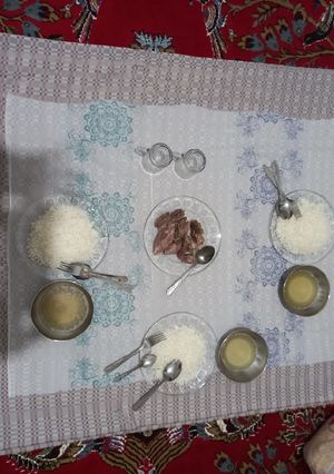 عکسی از دستور آب‌پز گوشت با پلو 🥘🍚