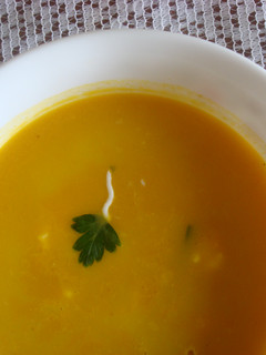 A picture of Spiced Pumpkin Soup (with a parsley tail).