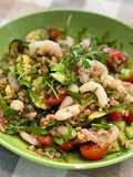 Insalata Di Farro, zucchine, gamberetti, sedano, pomodorini & rucola