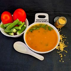 A picture of Drumstick Moongdal Tomato Soup - Moringa Moongdal Tamatar Shorba.