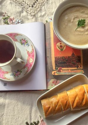Foto resep Mushroom Cream Soup & Homemade Baguette