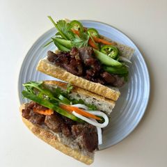 A picture of Vietnamese Grilled Pork Bánh Mì.