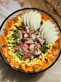 🥗Ensalada de kanikama, arroz integral, lechuga, zanahoria, huevo y queso 🥗Fresca y completa 🥗