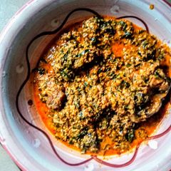 A picture of Egusi vegetable soup.