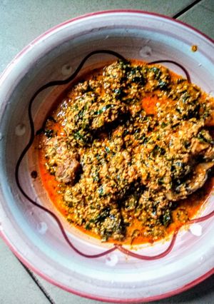 A picture of Egusi vegetable soup.