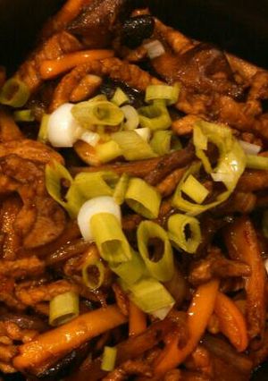 A picture of Shredded pork in spicy garlic sauce 鱼香肉丝.