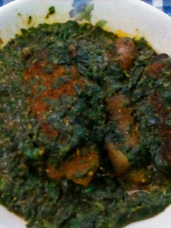 A picture of Seafood jute mallow(ewedu) soup.