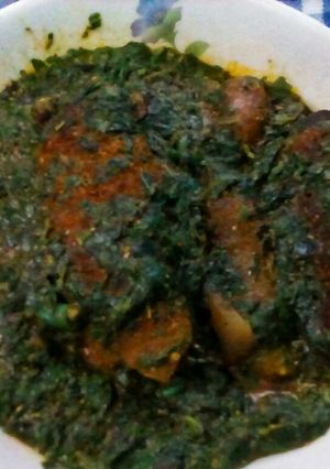 A picture of Seafood jute mallow(ewedu) soup.