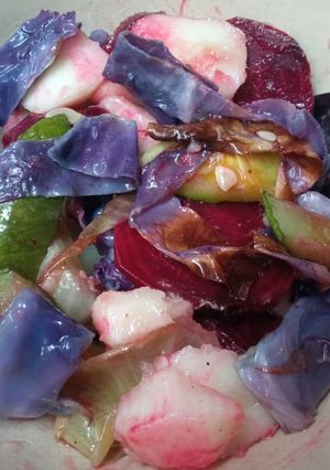 Una foto de Mix de verduras asadas con peras
