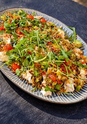 A picture of Chicken, chilli, tomato and mozzarella warm salad!.