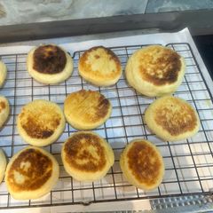 A picture of Overnight English (or American) Sourdough Muffins. So Easy and So Delicious. - Enjoy.
