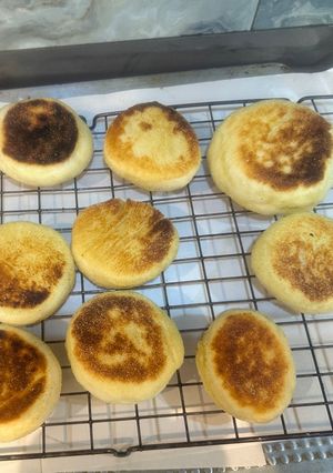 A picture of Overnight English (or American) Sourdough Muffins. So Easy and So Delicious. - Enjoy.