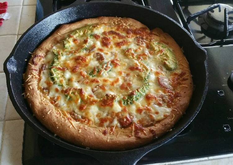 Homemade Deep Dish Pizza in a Cast Iron Skillet