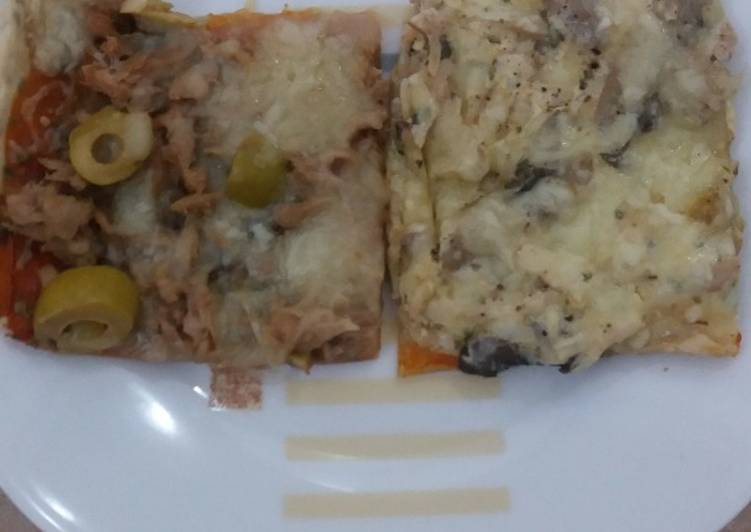 Pizza mitad pollo y mitad atún
