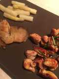 Marmalade chicken with mushrooms and asparagus 