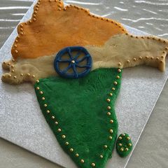 A picture of Independence day Almond fudge cake.