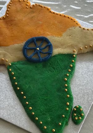 A picture of Independence day Almond fudge cake.