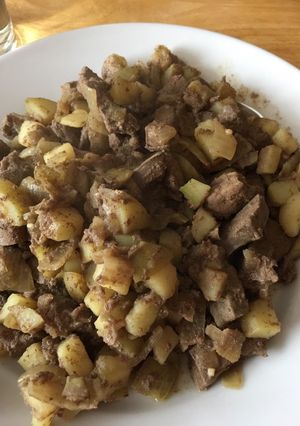 A picture of One - Pot Lamb Liver, Onions and Potatoes.