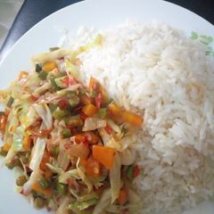 White rice with vegetables sauce A picture of White rice with vegetables sauce.