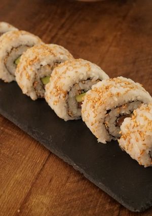 A picture of California Roll (Uramaki Sushi) - Japanese #veganideas.