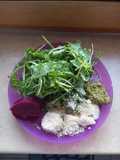 Rucola-Pickled Beets-Banana plate with sesame and basil pesto