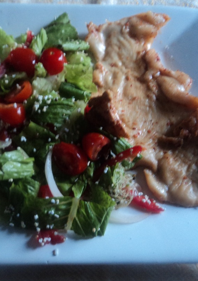 Una foto de Pollo San Blas, estilo riviera nayarita con ensalada ranchera. México