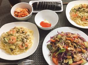 Hình của món Mì Ý sốt kem nấm + tôm.