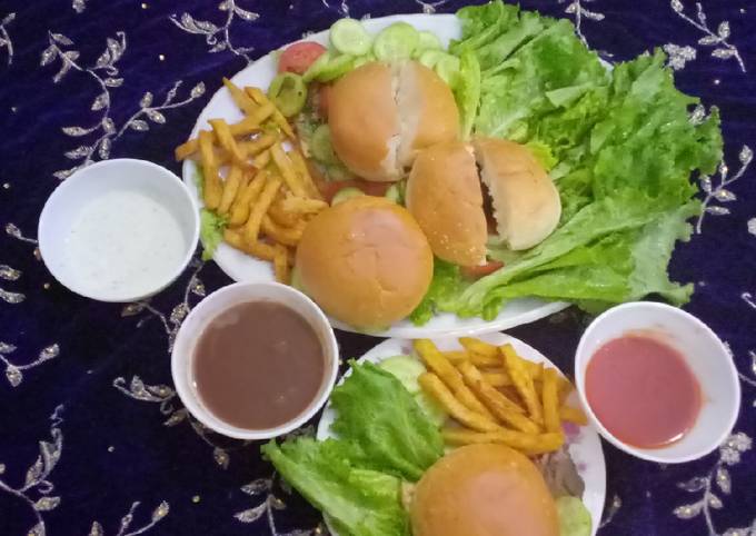 Recipe of Jamie Oliver MINI CHAPLI BURGER 👑 WITH FRENCH FRIES
