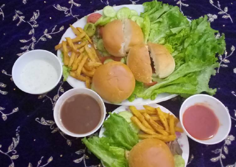 Recipe of Super Quick Homemade MINI CHAPLI BURGER 👑 WITH FRENCH FRIES