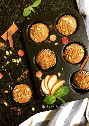 A picture of Eggless Whole Wheat Apple Muffins.