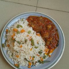 A picture of Rice and stew.