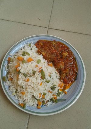 A picture of Rice and stew.