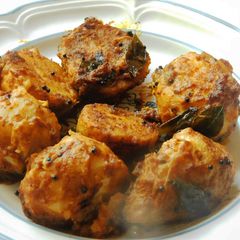 A picture of Spicy Taro root (arbi in Hindi, sepankizhangu in Tamil) chops.