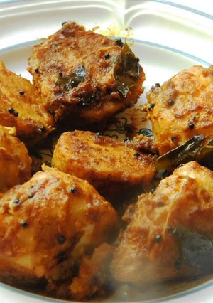 A picture of Spicy Taro root (arbi in Hindi, sepankizhangu in Tamil) chops.