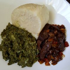 A picture of Ugali managu and fried liver.