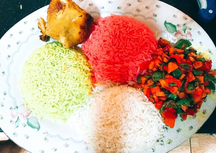 Colorful Christmas Rice with Veggies and grilled Chicken