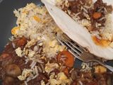 Chilli beef with egg fried rice
